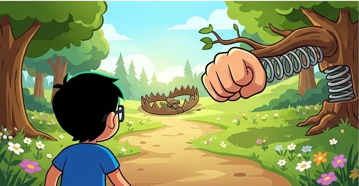 The player character mid-fail